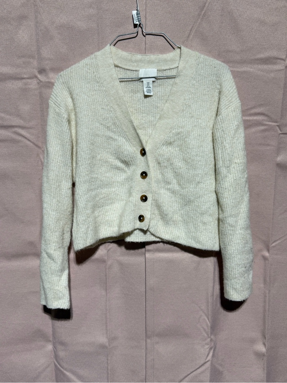 H&M Cream V-Neck Button-Front Cropped Sweater